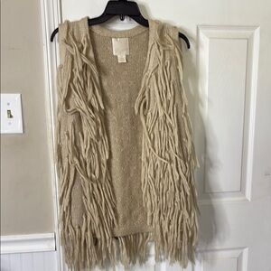 Fringed Beige Sweater Vest